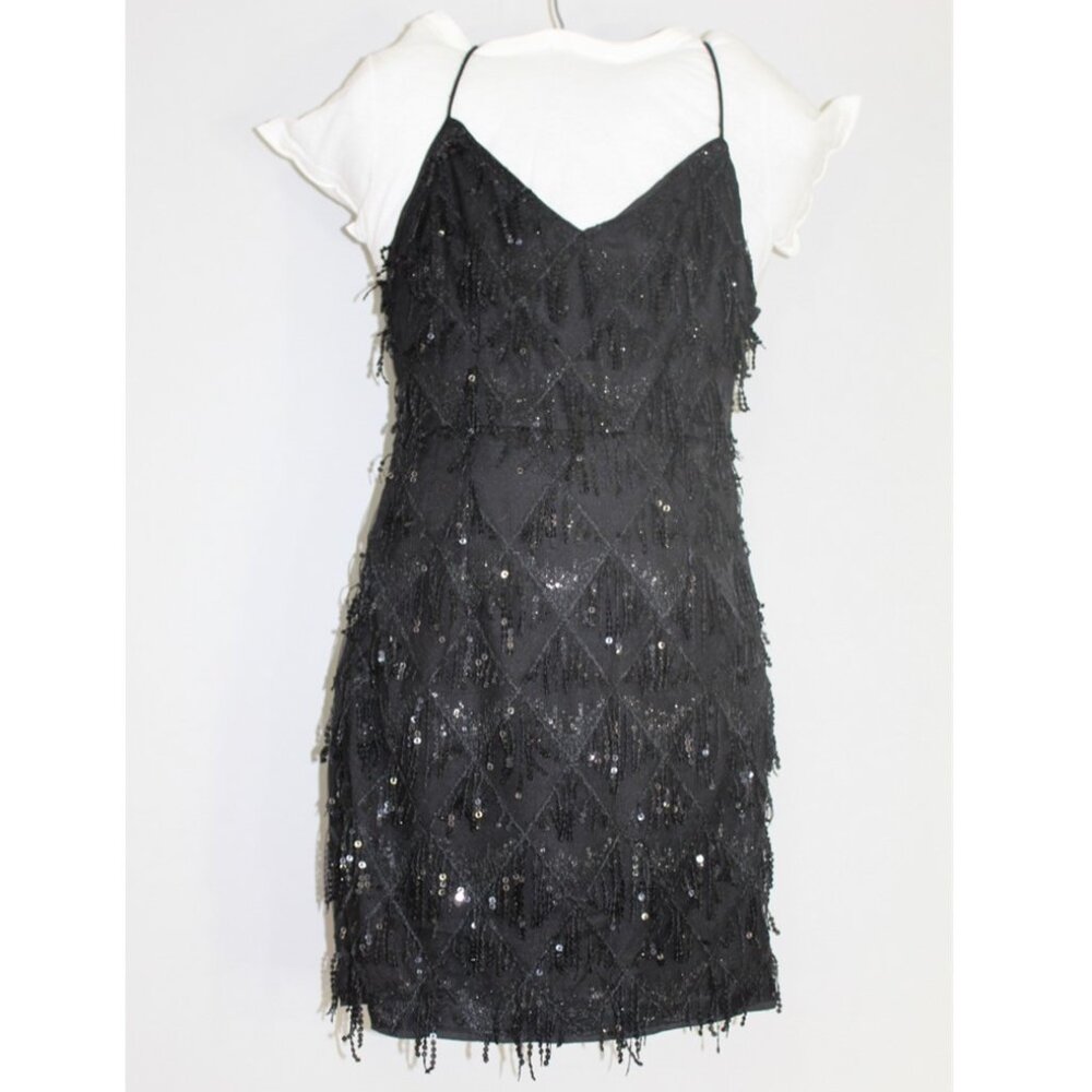 SHEIN Belle Fringe Trim Sequin Cami Party Dress Black Size Small New w/tags